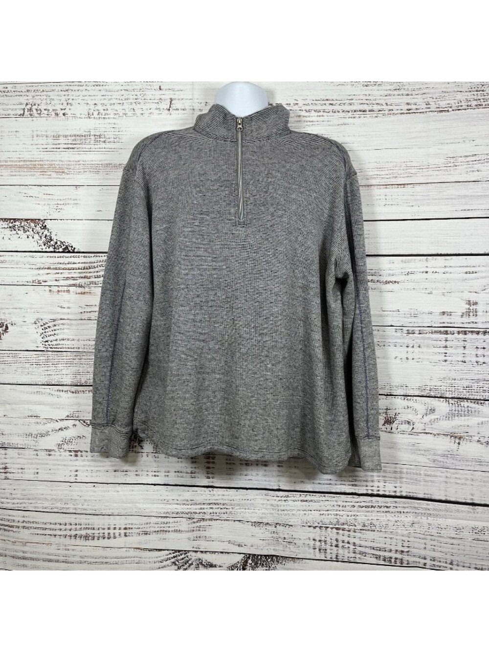 Robert Graham Gray Purple Stripe 1/4 Zip Classic Fit Long Sleeve Top